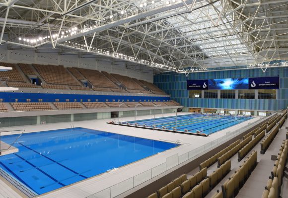 aquatics center baku, beweegbare bodem, baku, azerbaijan, european games 2015